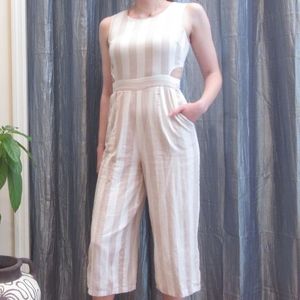 Striped Cut-out Waist Culotte Jumpsuit w/ Pockets